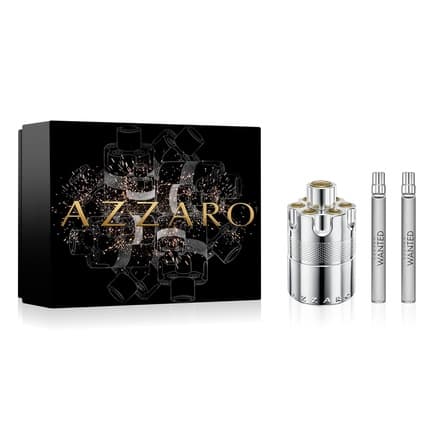 Azzaro Wanted Intense Cologne 3-Piece Holiday Set Full Size + Travel Size Fragrances Woody Aromatic Spicy Fragrance Lasting Wear Luxury Perfumes Coffret Homme