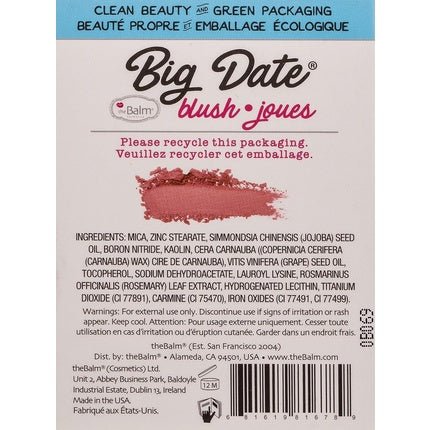 Cheeks by theBalm Cosmetics Big Date Blush 6.5g - Maison des fragrances