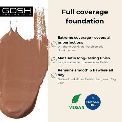 GOSH Dextreme Full Coverage Foundation 30ml - Vegan Face Makeup with High Coverage - 008 Golden - Maison des fragrances