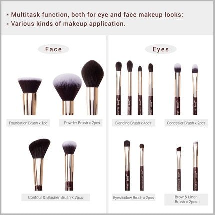 Jessup 15pcs Makeup Brushes Beauty Professional Eyeshadow Lipstick Blending Cheeck Cosmetic Set Zinfandel T283 - Maison des fragrances