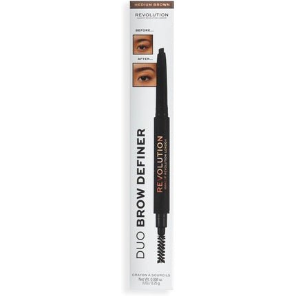 Makeup Revolution Duo Brow Definer Pencil with Brush Medium Brown - Maison des fragrances