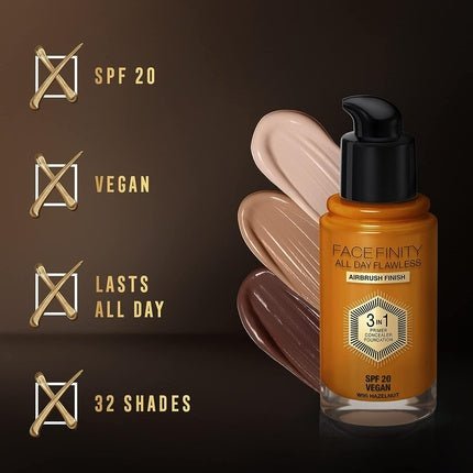 Max Factor Facefinity 3in1 All Day Flawless Foundation 95 Hazelnut with SPF 20 30ml - Maison des fragrances