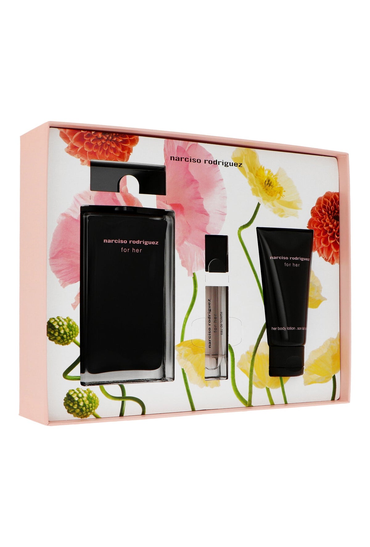 Narciso Rodriguez for Her 3 Piece Set 100ml Eau de toilette 10ml Eau de toilette 50ml Body Lotion