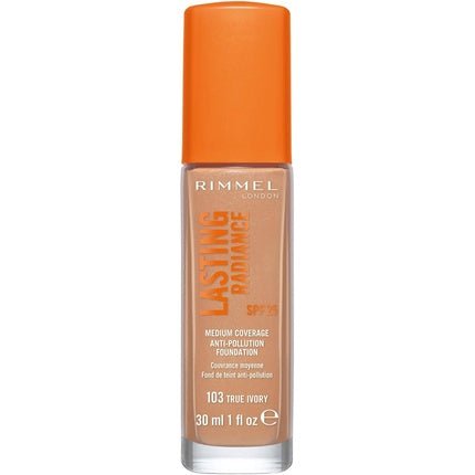 Rimmel Lasting Radiance Medium Coverage Anti Pollution Foundation SPF 25 103 True Ivory 30ml - Maison des fragrances