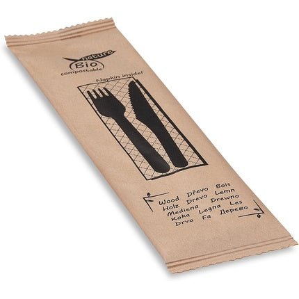 Wooden Cutlery Set Knife, Fork and Napkin - Ideal for Events - Maison des fragrances